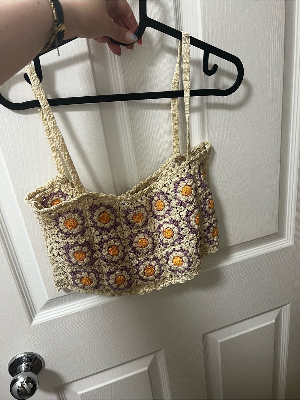 Zara Crocheted Floral Bralette in Cream, Yellow & Lavender